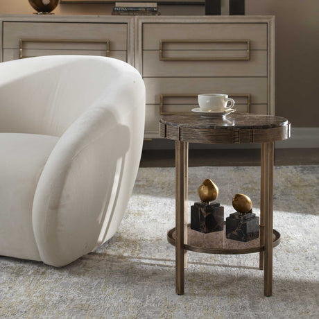 Cusano Round Dark Marble Accent Table Brass / Brown - Gold / Dark Brown by Uttermost - View 3