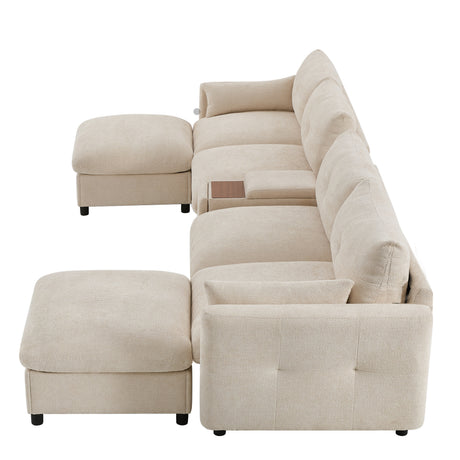 136'' Modular Sectional Sofa with Console, Cup Holder, USB Charger, Movable Storage Ottoman, Pull-line&Tufted Design, U-Shaped Oversized Chenille Sofa for Living Room&Apartment,2 Colors - sold by Home Elegance USA