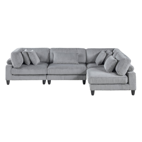 Living Room Furniture 4-Piece Modular Sectional Sofa Set Gray Corduroy Soft Cushion Pillows Solid Wood Legs - sold by Home Elegance USA