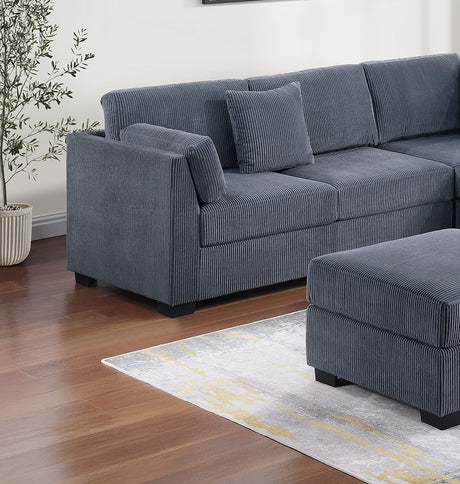 L-Sectional RAF/LAF One Arm-Loveseat Corner Wedge Cocktail Ottoman Dark Gray Corduroy Upholstered Pillows 4pc Sectional Sofa Set - sold by Home Elegance USA
