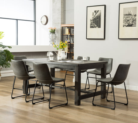Lotusville 7-Piece Antique Black Finish Wood Dining Table with 6 Gray Faux Leather Chairs Set - sold by Home Elegance USA