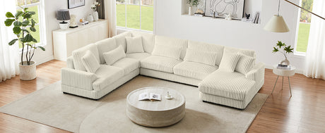 Modern Oversized U-shaped Sectional Sofa with Chaise Lounge in Beige Corduroy, 129' - sold by Home Elegance USA