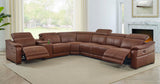 Leather Match Modular Sectional with Recliner Seat and Adjustable Headrest and Storage Console with Cup Holders