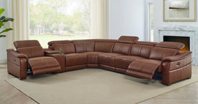 Leather Match Modular Sectional with Recliner Seat and Adjustable Headrest and Storage Console with Cup Holders - sold by Home Elegance USA