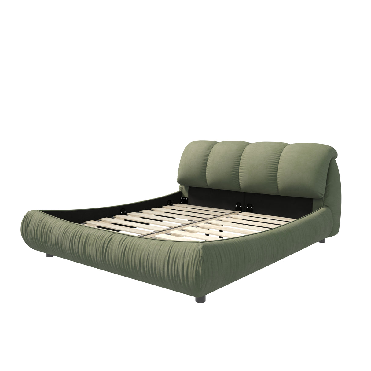 Queen Size Luxury Upholstered Platform Bed with Oversized Padded Backrest and Solid Wood Frame,suitable for Multiple heights of mattresses,Green