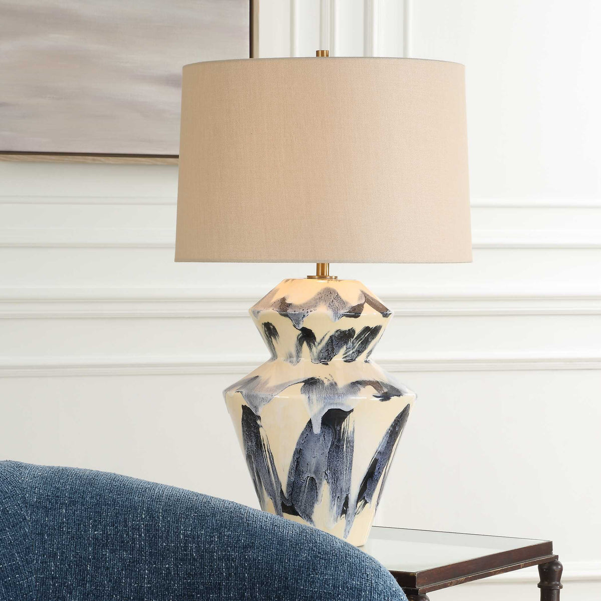 Oranda Abstract Geometric Table Lamp - Blue / White by Uttermost - View 2
