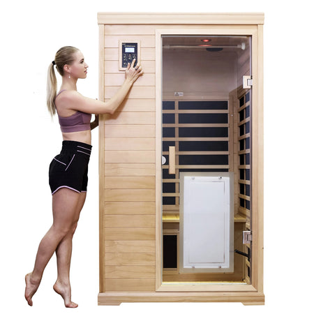 Two-Person Far-Infrared Hemlock Indoor Sauna Room with Bluetooth & LED Lights - sold by Home Elegance USA
