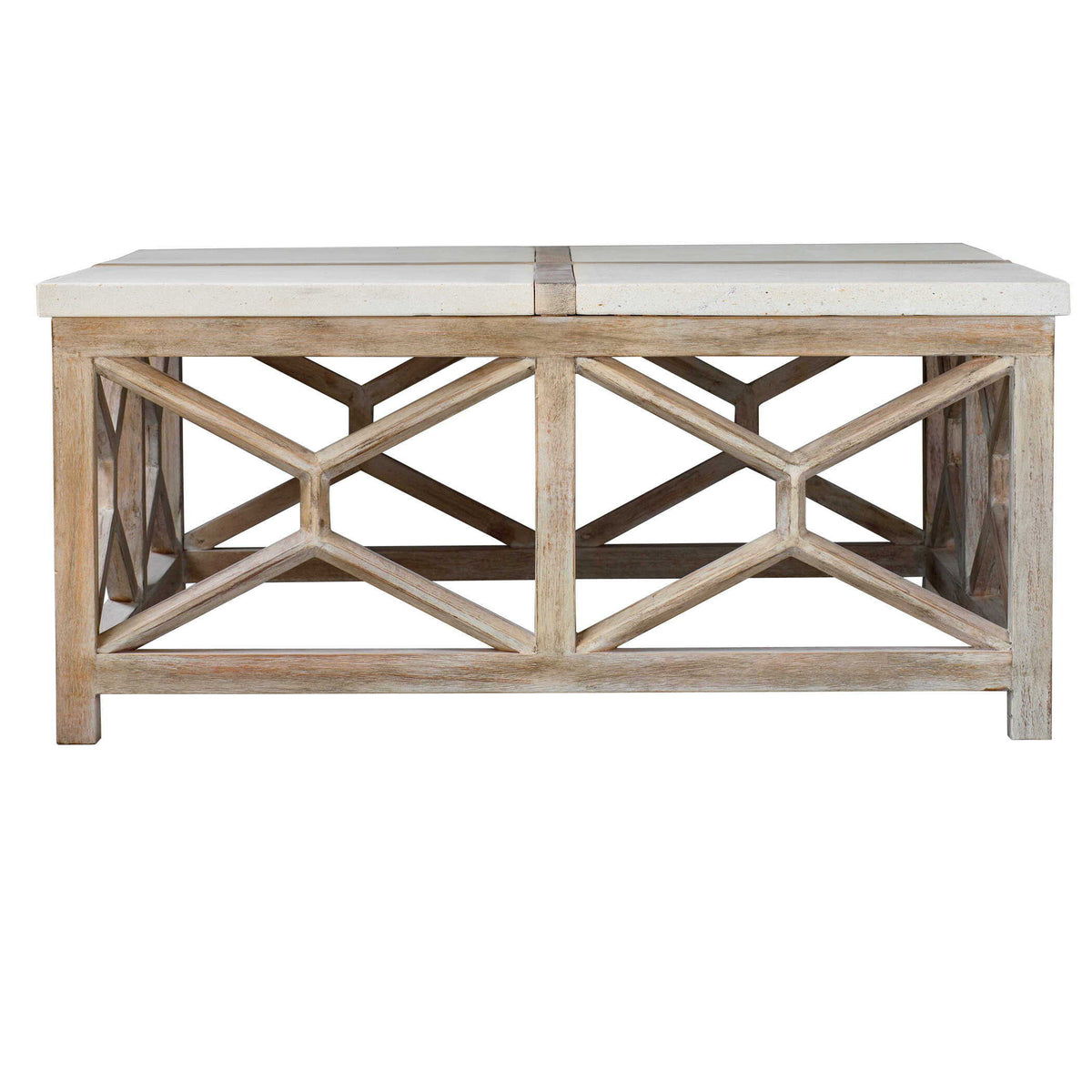 Catali Stone Coffee Table White & Light Brown - White / Light Brown by Uttermost - View 4