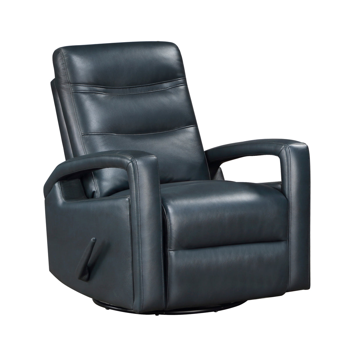Modern Navy Blue Breathable Faux Leather Upholstered Swivel Glider Recliner Chair Living Room Furniture 1pc Open Arm Design Plush Comfort