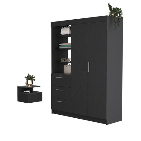 Kenya 2 Piece Bedroom Set, Armoire + Nightstand, Black - Home Elegance USA