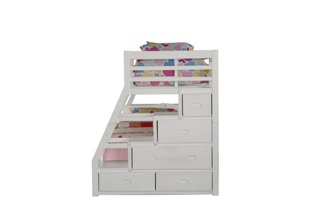 Jason White Finish Twin/Full Bunk Bed W/Trundle & Storage - sold by Home Elegance USA
