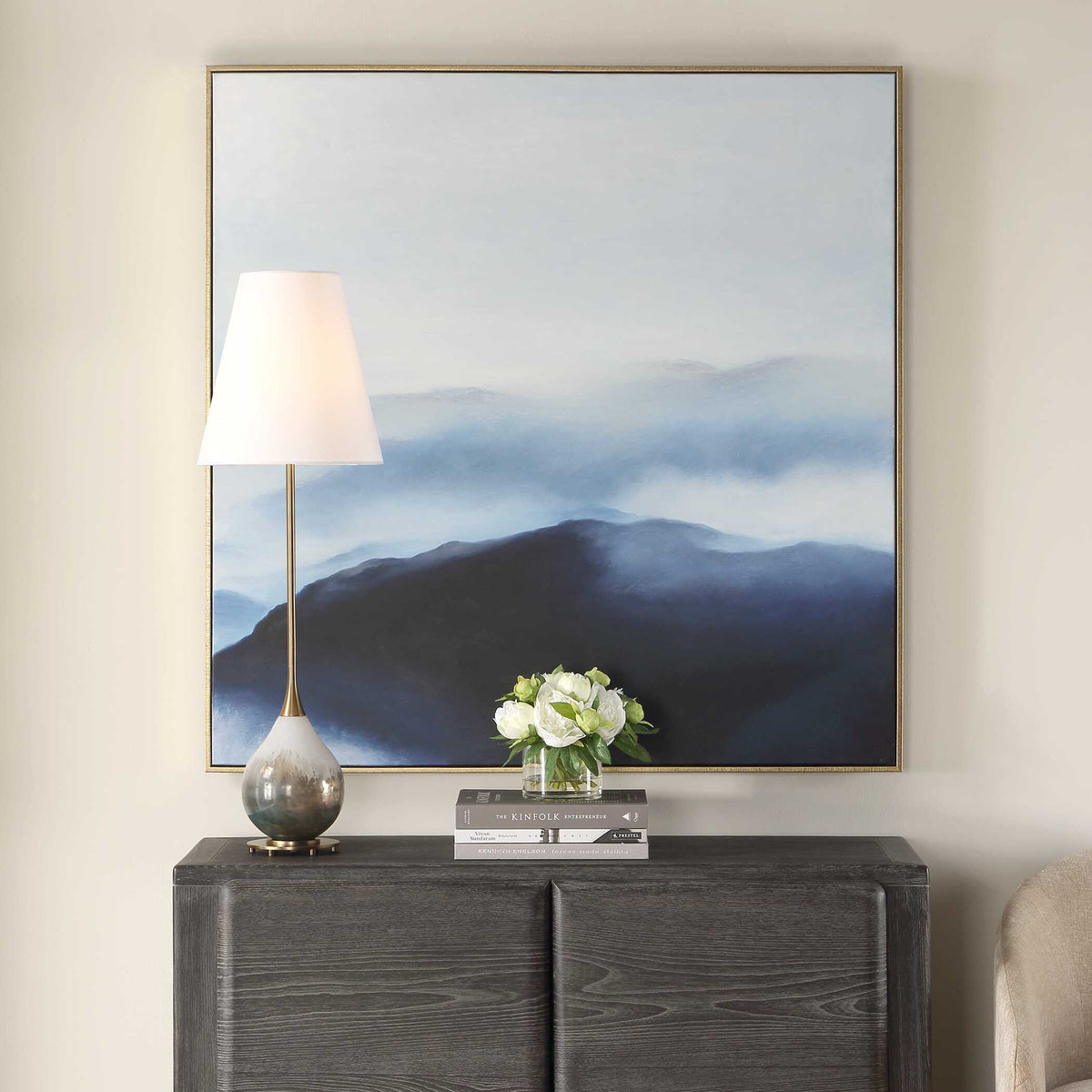 Cold Shoulder Hand Painted Landscape Art - Blue by Uttermost - View 2