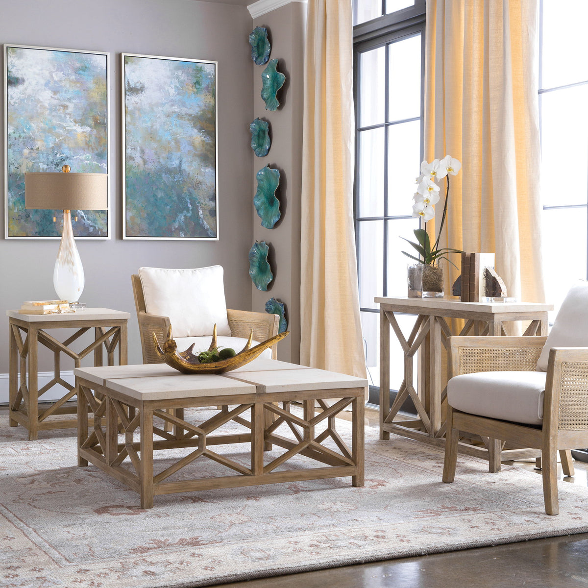 Catali Stone End Table White & Light Brown - White / Light Brown by Uttermost - View 9
