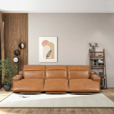 Urbana Triple PWR Recliner Sofa - Tan Leather - sold by Home Elegance USA