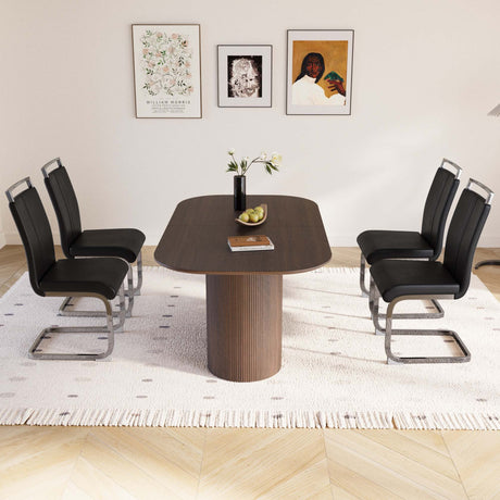 63 'medieval modern brown style MDF dining table and PU armless dining chair set 4. Assemble Desktop and Silver plated metal leg dining chair set, suitable for home&kitchen - sold by Home Elegance USA