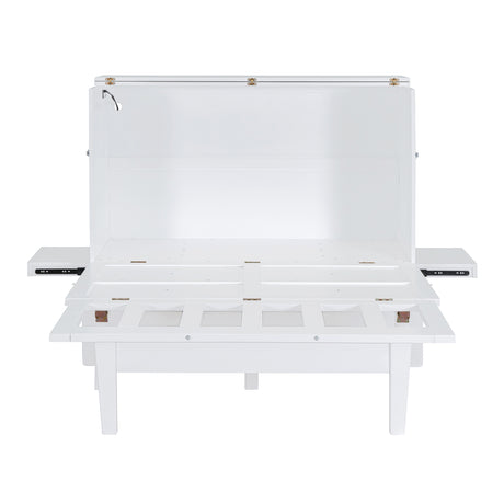 Full Size Murphy Bed with USB Port and removable Shelves on Each Side,White - Home Elegance USA
