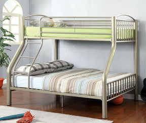 Twin Over Full Metal Bunk Bed Contemporary Style Bold Diameter Tube Rails Metallic Gold - sold by Home Elegance USA