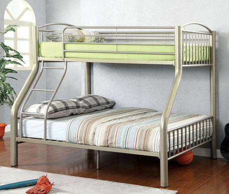 Twin Over Full Metal Bunk Bed Contemporary Style Bold Diameter Tube Rails Metallic Gold - sold by Home Elegance USA