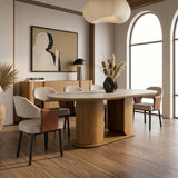 Walbrook - Modern Faux Travertine Ceramic + White Oak Oval Dining Table - View Image 1