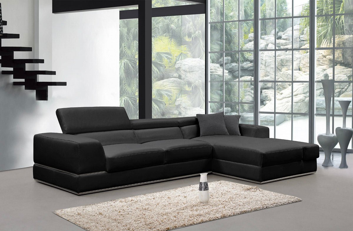 Divani Casa Pella Mini - Modern Black Leather Right Facing Sectional Sofa | Home Elegance USA