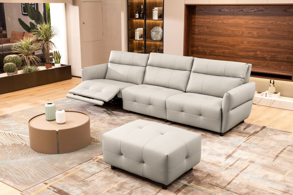 Divani Casa Joliet - Modern Light Grey Leather 4 - Seater Sofa w/ Two Recliners | Home Elegance USA