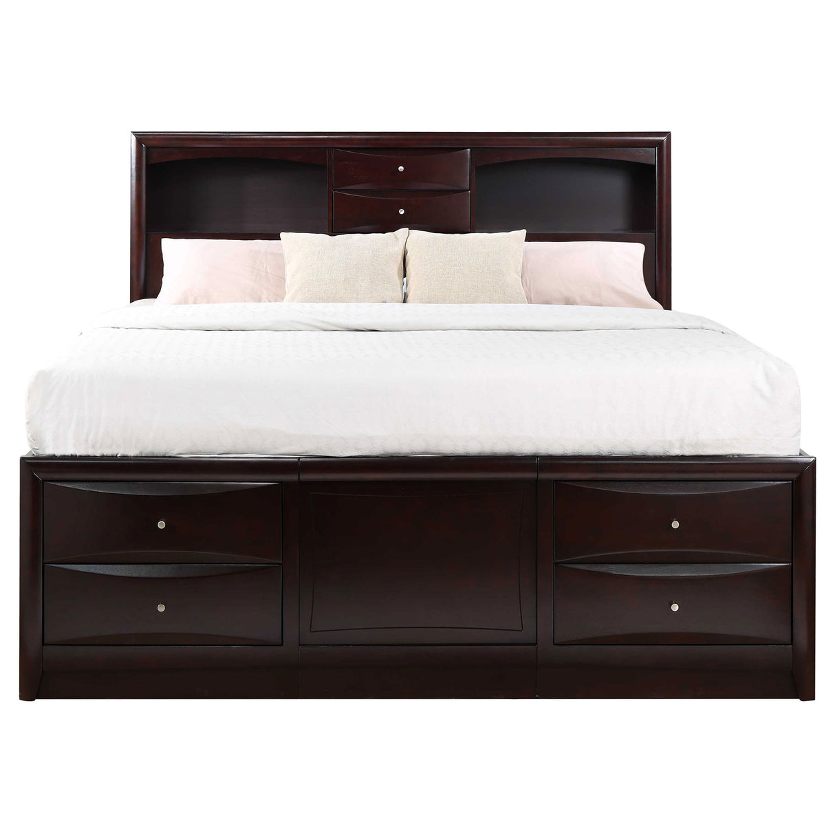 Eastern King Storage Bed - Phoenix Wood Eastern King Storage Bookcase Bed Cappuccino