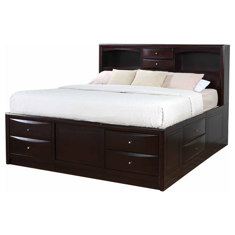 Eastern King Storage Bed - Phoenix Wood Eastern King Storage Bookcase Bed Cappuccino