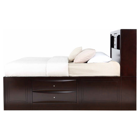 Eastern King Storage Bed - Phoenix Wood Eastern King Storage Bookcase Bed Cappuccino