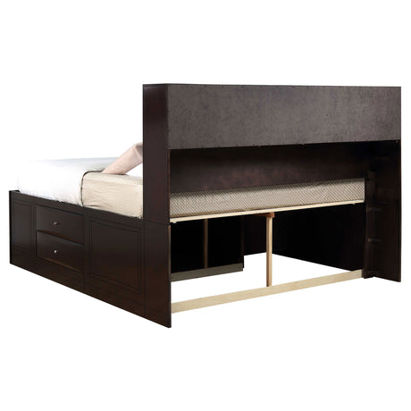 Eastern King Storage Bed - Phoenix Wood Eastern King Storage Bookcase Bed Cappuccino