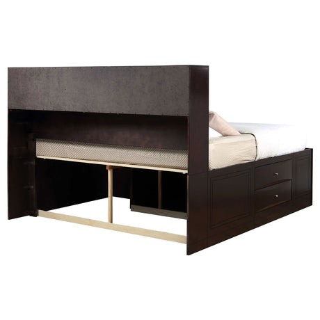 Eastern King Storage Bed - Phoenix Wood Eastern King Storage Bookcase Bed Cappuccino