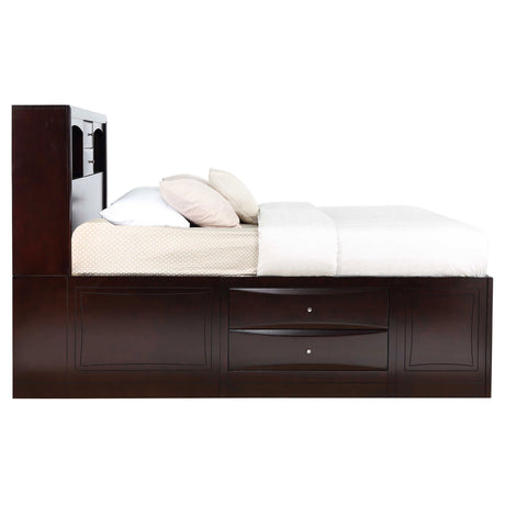 Eastern King Storage Bed - Phoenix Wood Eastern King Storage Bookcase Bed Cappuccino