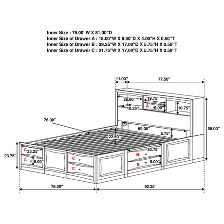 Eastern King Storage Bed - Phoenix Wood Eastern King Storage Bookcase Bed Cappuccino