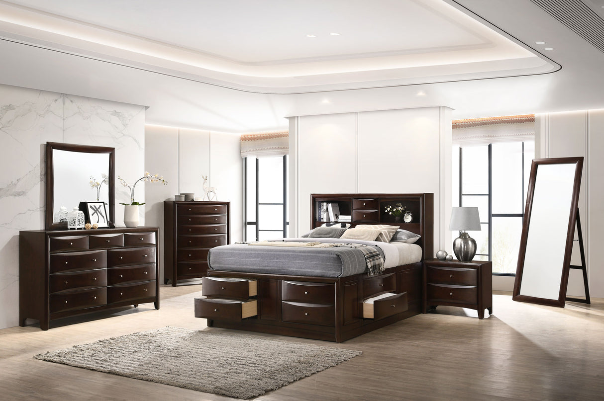 Eastern King Storage Bed - Phoenix Wood Eastern King Storage Bookcase Bed Cappuccino