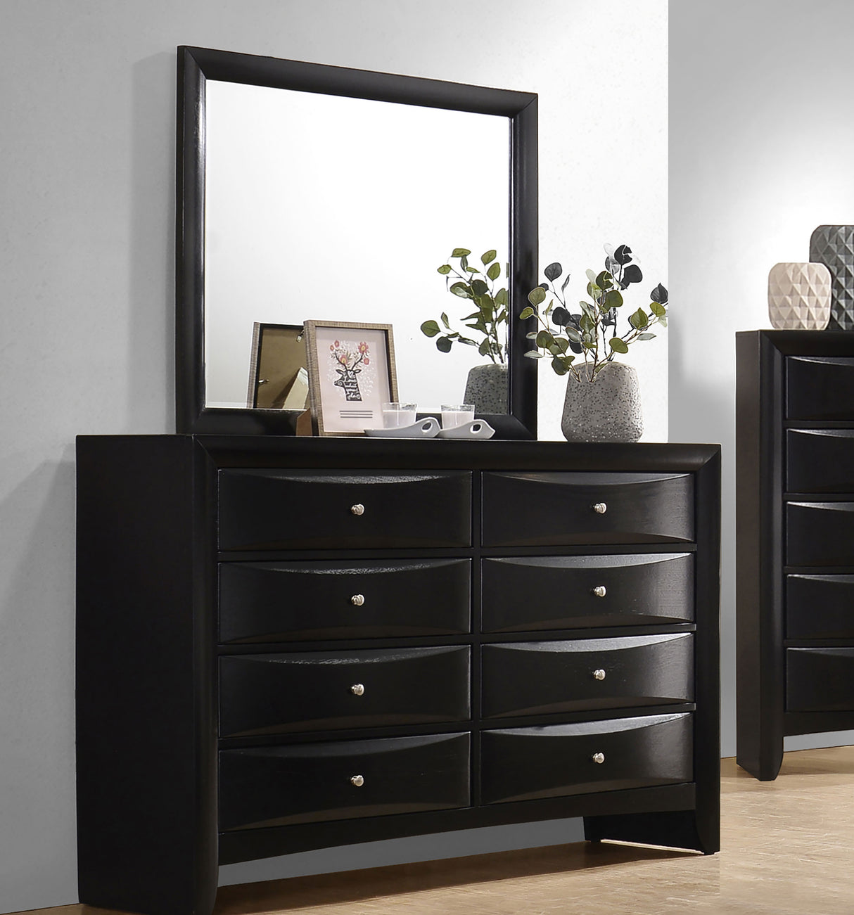 Dresser With Mirror - Briana Rectangular 8-drawer Dresser with Mirror Black