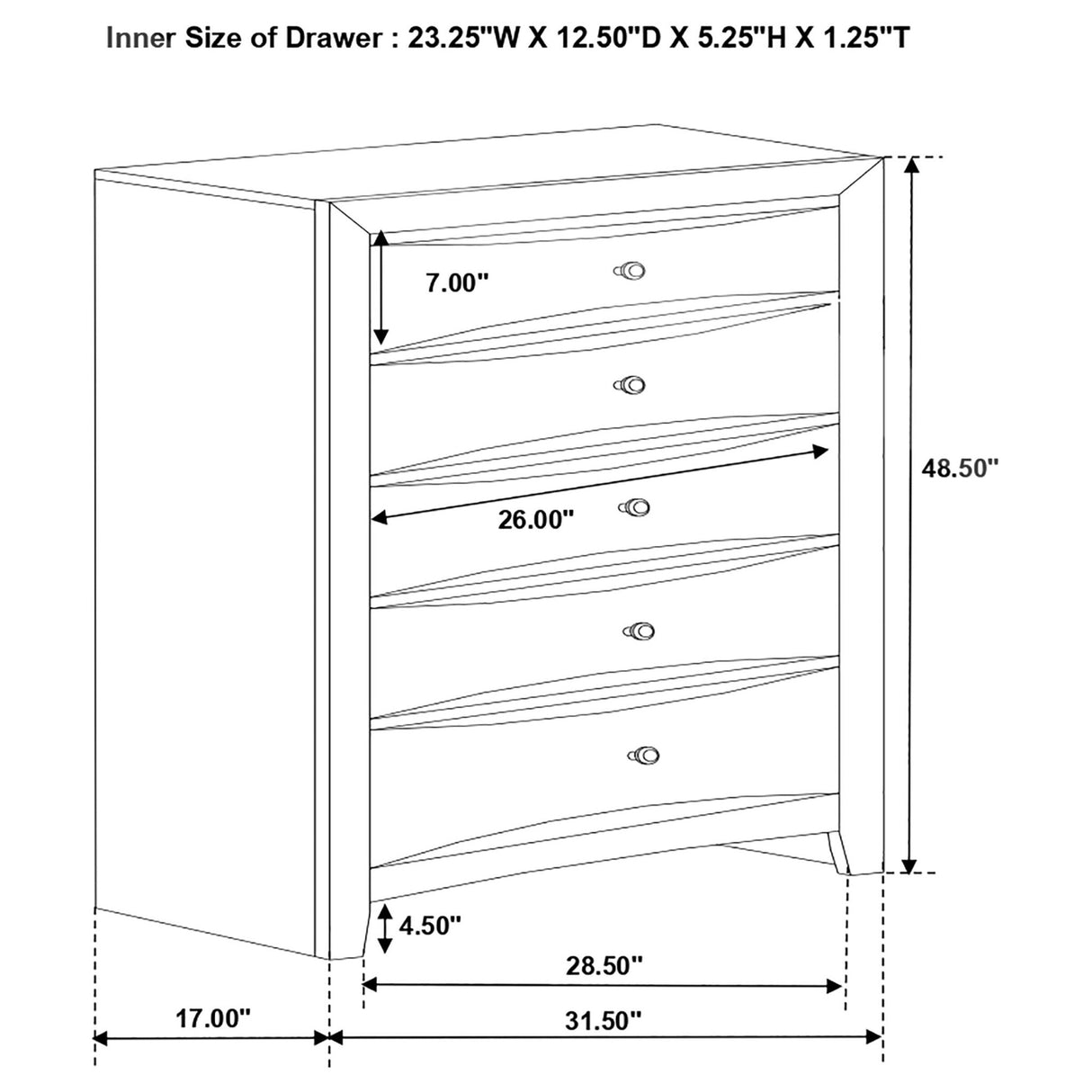 Briana Rectangular 5 - drawer Chest Black | Coaster - 200705 - Home Elegance USA - 3