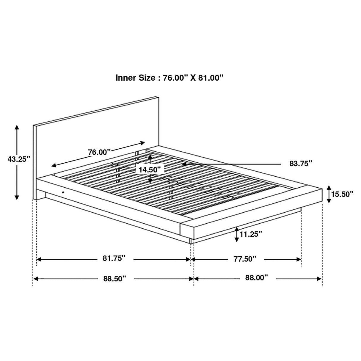 Eastern King Bed - Jessica Wood Eastern King LED Panel Bed Cappuccino