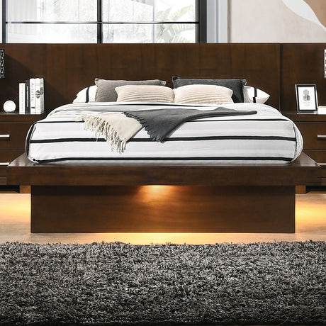 California King Bed - Jessica Wood California King LED Panel Bed Cappuccino