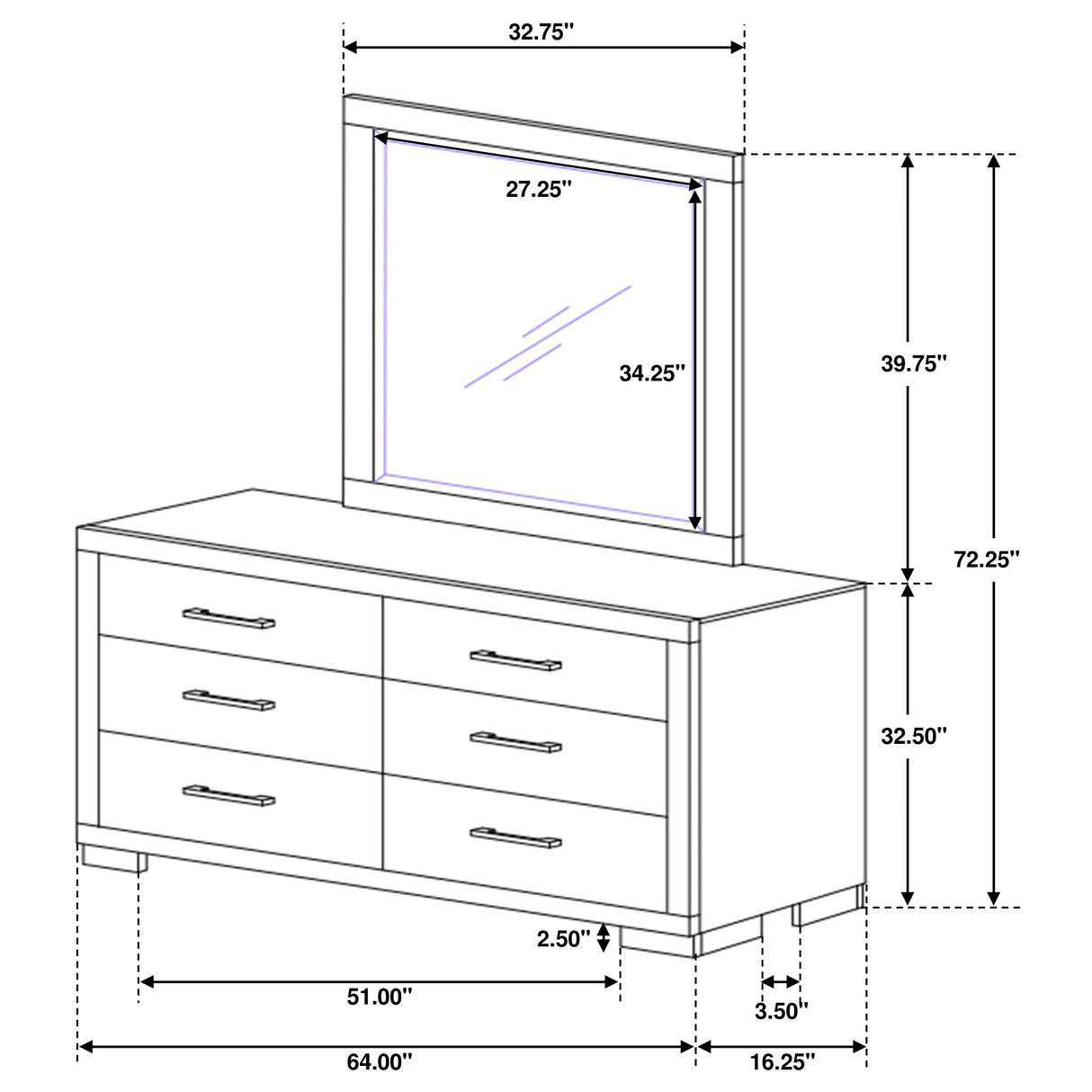 Dresser With Mirror - Jessica 6-drawer Dresser with Mirror Cappuccino