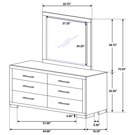 Jessica 6-drawer Dresser with Mirror Cappuccino - Home Elegance USA