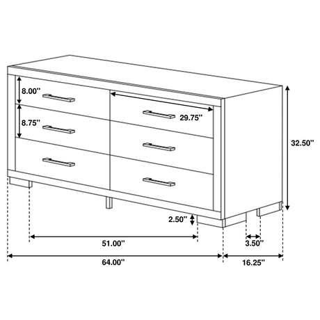 Dresser - Jessica 6-drawer Dresser Cappuccino