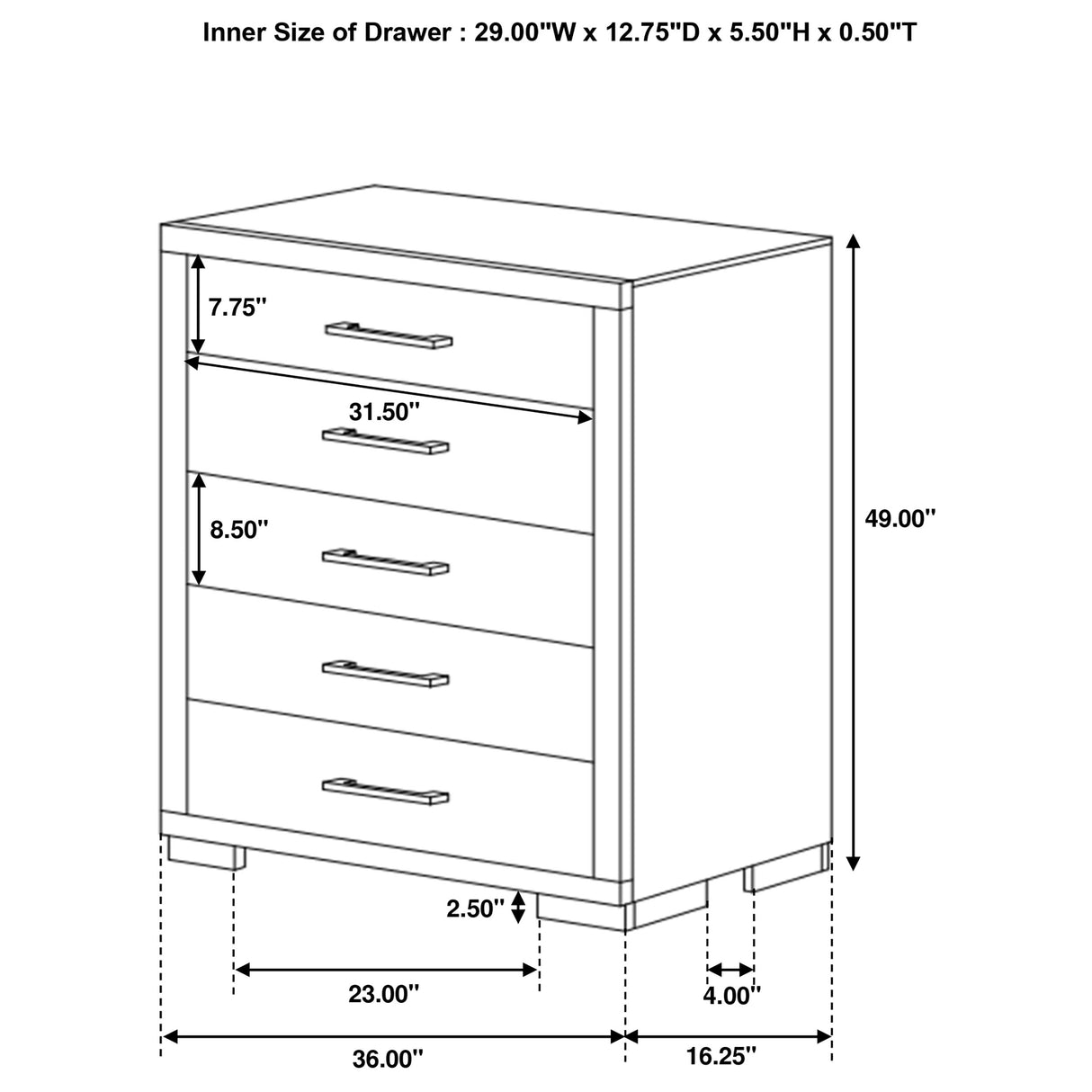 Jessica 5-drawer Bedroom Chest Cappuccino - Home Elegance USA
