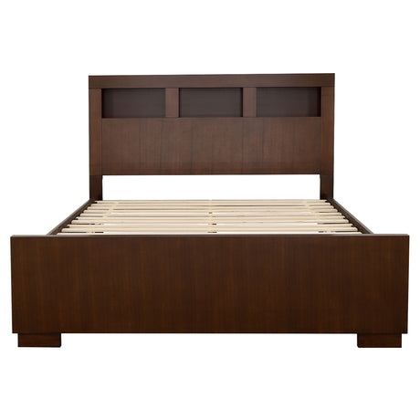 Eastern King Bed - Jessica Eastern King LED Storage Bookcase Bed Cappuccino