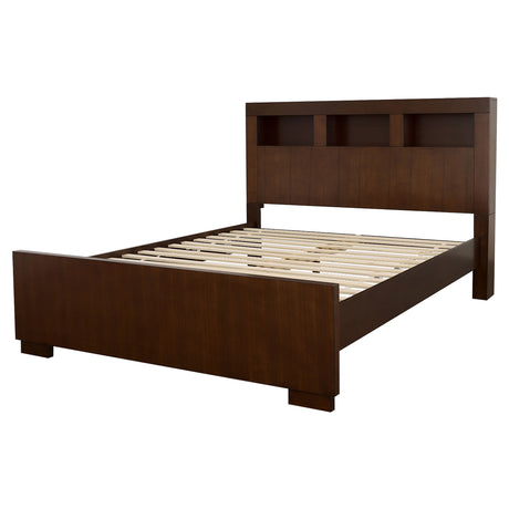 Eastern King Bed - Jessica Eastern King LED Storage Bookcase Bed Cappuccino