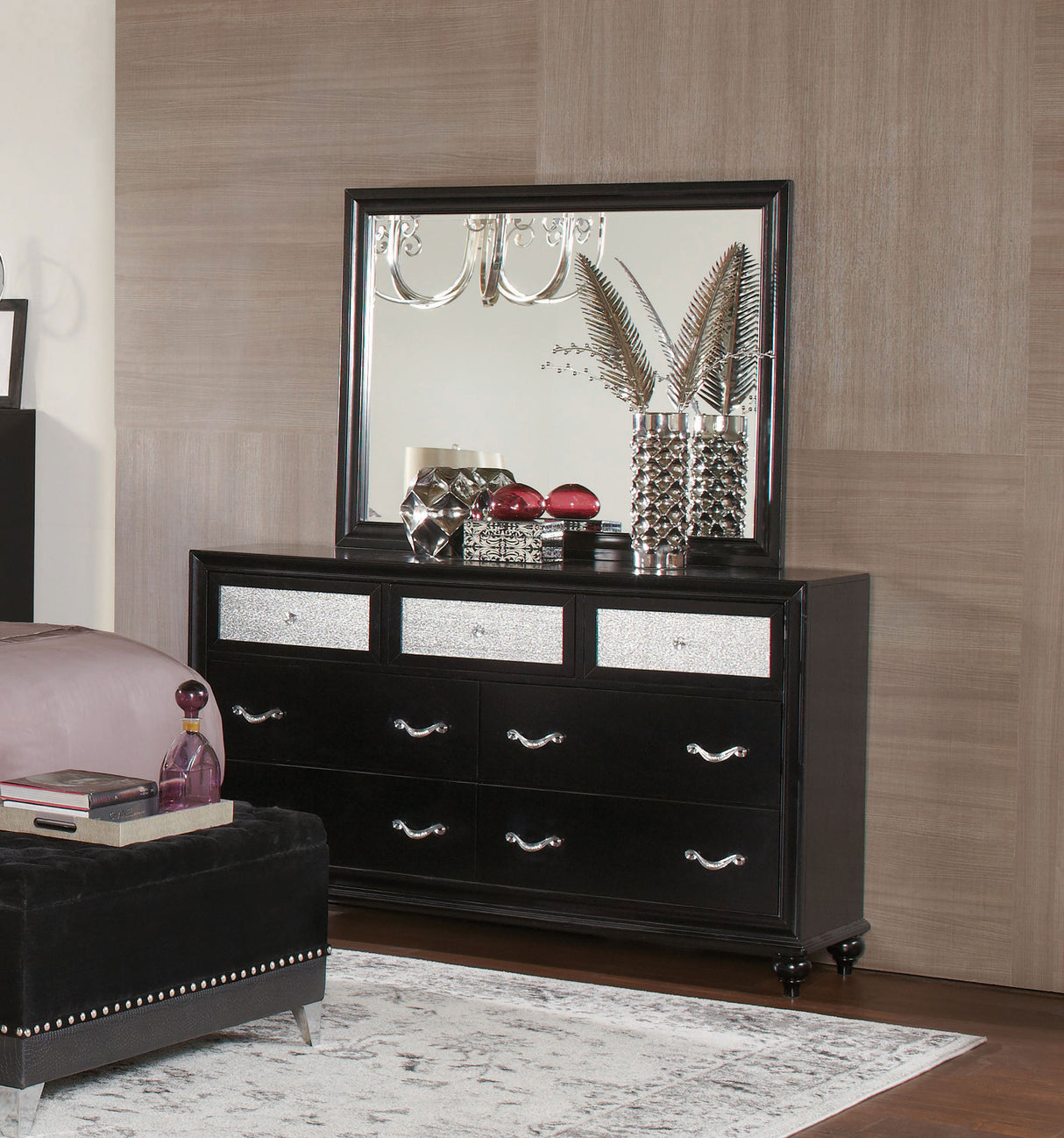 Dresser With Mirror - Barzini 7-drawer Dresser with Mirror Black