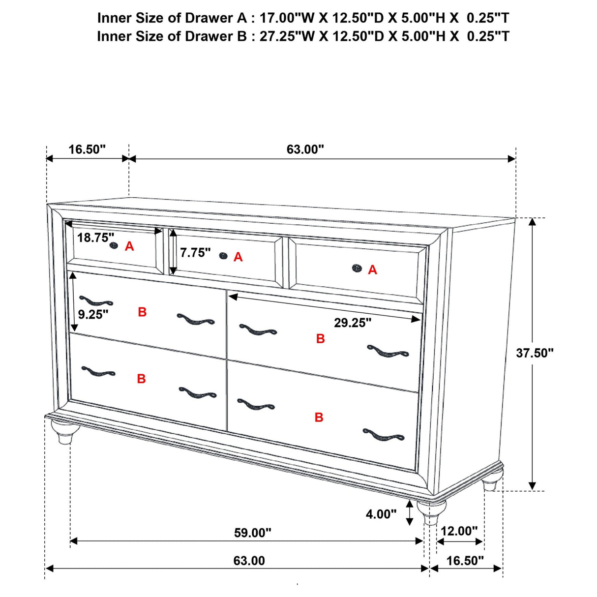 Barzini 7 - drawer Rectangular Dresser Black | Coaster | Home Elegance USA