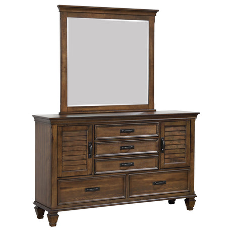 Dresser With Mirror - Franco 5-drawer Dresser with Mirror with 2 Louvered Doors Burnished Oak