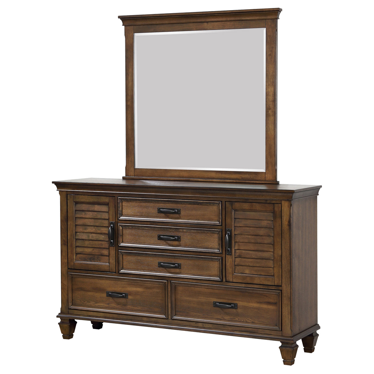 Dresser With Mirror - Franco 5-drawer Dresser with Mirror with 2 Louvered Doors Burnished Oak