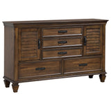 Dresser - Franco 5-drawer Dresser with 2 Louvered Doors Burnished Oak