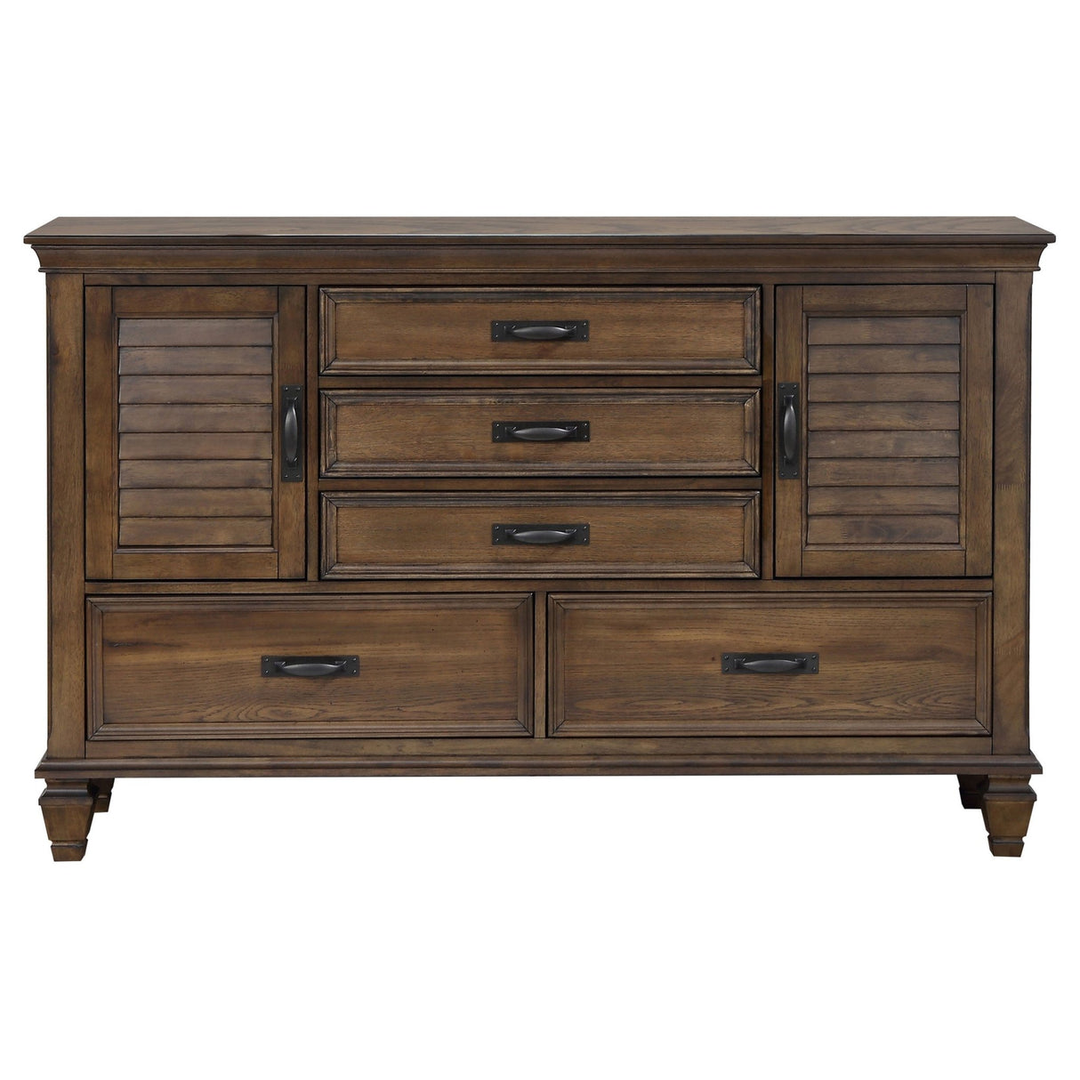 Dresser - Franco 5-drawer Dresser with 2 Louvered Doors Burnished Oak