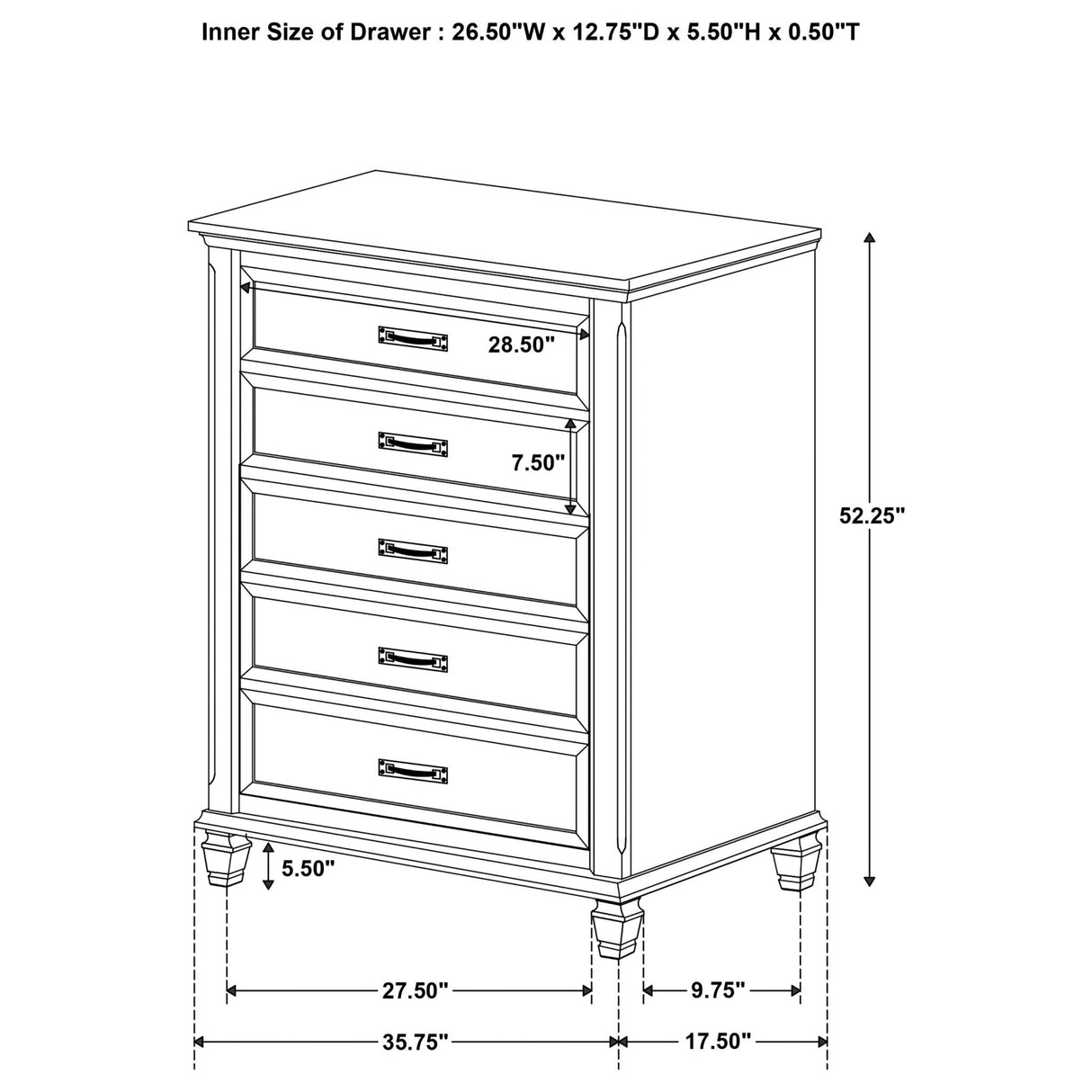 Chest - Franco 5-drawer Chest Burnished Oak